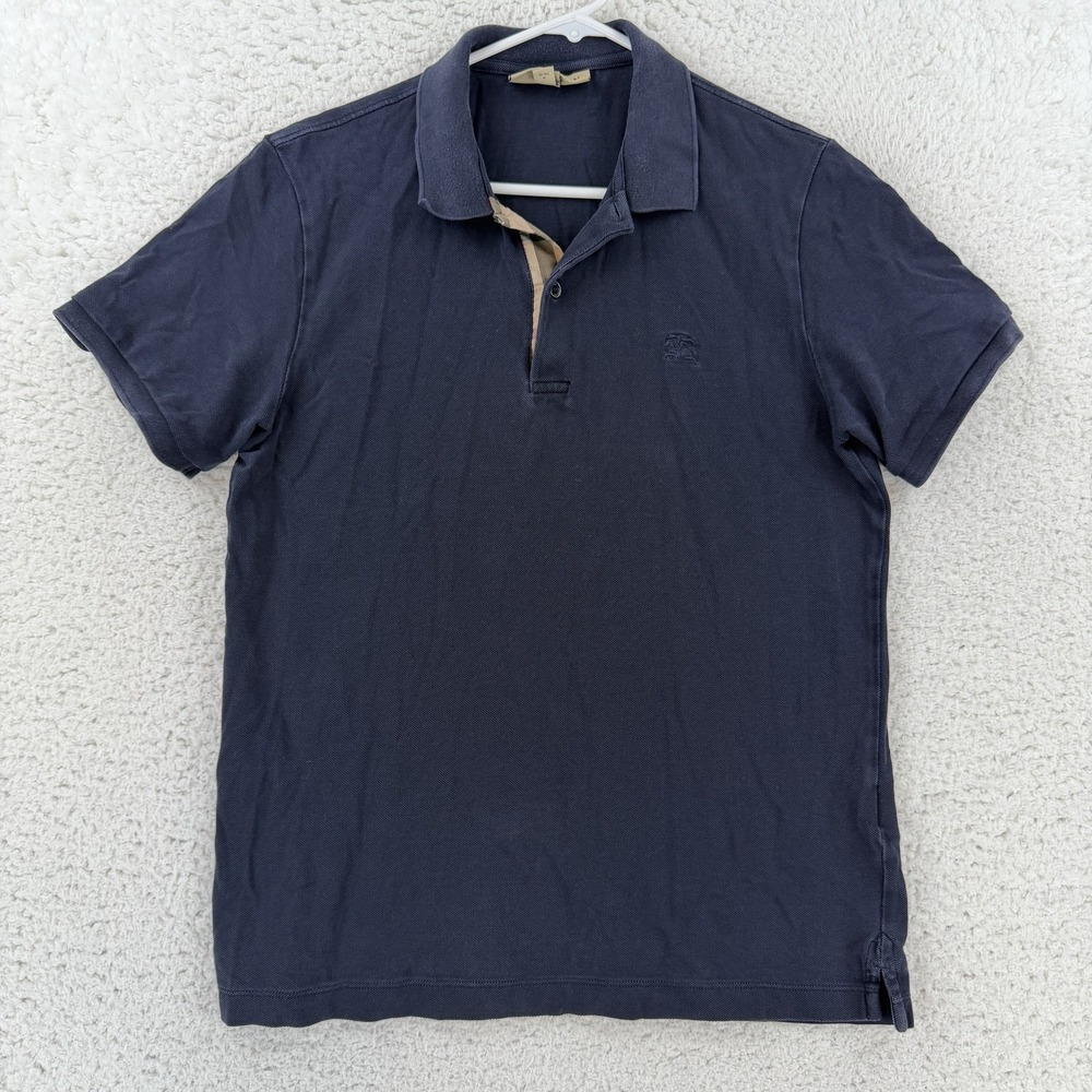 Burberry London Polo Shirt Mens Medium Blue 100% Cotton Knit Casual Top